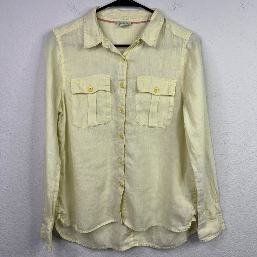 Sundance Shirt Womens S Yellow Linen Button Western‎ Coastal Vacation Minimalist